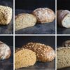 Nahaufnahme Dinkel,Nuss-, Bergsteiger & Kraftkornbrot, sowie Pain Panaketa & Frankenkruste